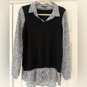 Adrianna Papell Black and White Animal Print Twofer Top